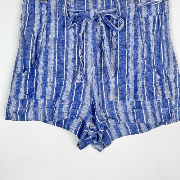 Linen Blend Striped Coastal blue white belted Shorts - Size Medium - Picture 2 of 14